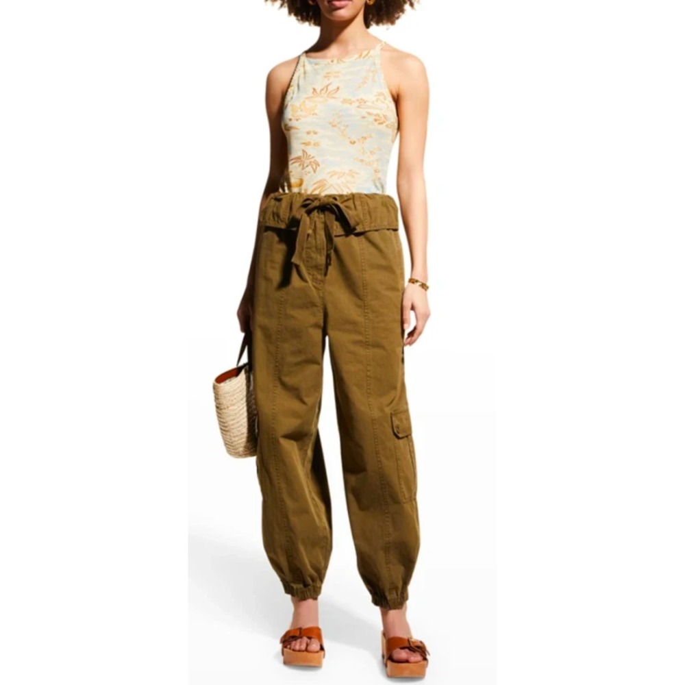 Ulla Johnson Olive Green Alden‎ Cargo Pants Elastic Waist Drawstring Cropped
